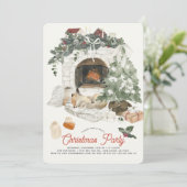 コージー暖炉クリスマスツリーキツネホリデーパーティー シーズンカード (スタンド正面)