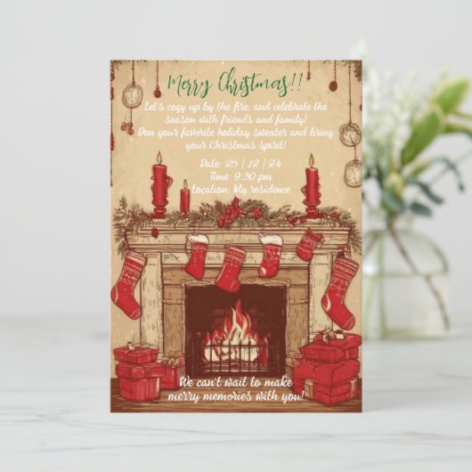コージー暖炉クリスマス招待状 招待状 (スタンド正面)