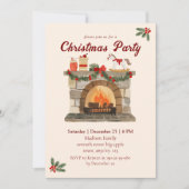 コージー暖炉ヴィンテージクリスマスパーティー 招待状 (正面)