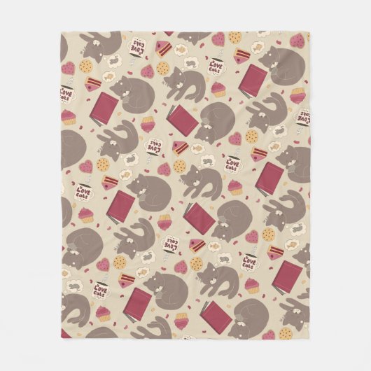 コージー猫好きコラージュ フリースブランケット (正面)