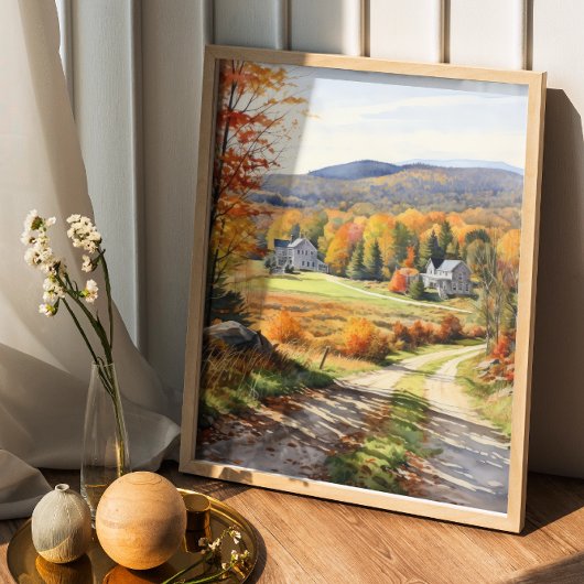 コージー秋インバーモントファームウォーターカラーアート ポスター