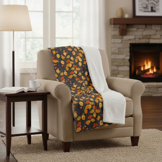 コージー秋シェルパブランケット紅葉付き シェルパブランケット