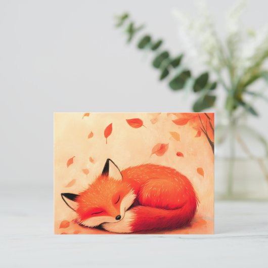 コージー秋フォレストスリーピングキツネ シーズンポストカード (スタンド正面)