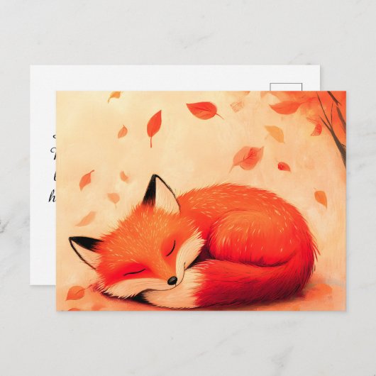 コージー秋フォレストスリーピングキツネ シーズンポストカード (正面/裏面)