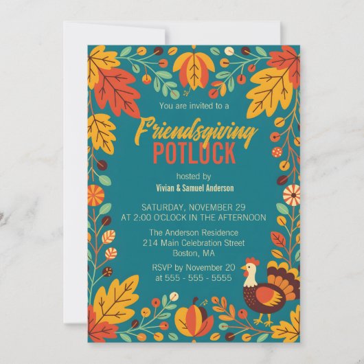 コージー秋鮮やか収穫の友情ポトラックを与える 招待状 (正面)