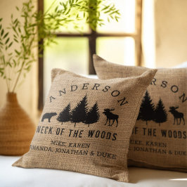 コージー素朴キャビンウェルカムファミリーネーム装飾用クッション クッション