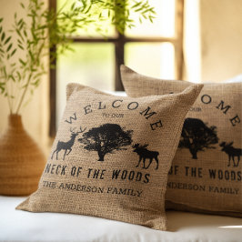 コージー素朴キャビンウェルカムファミリーネーム装飾用クッション クッション
