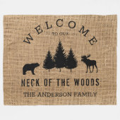 コージー素朴キャビン歓迎ファミリー名 フリースブランケット (正面(横))