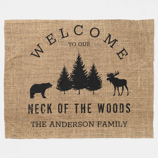 コージー素朴キャビン歓迎ファミリー名 フリースブランケット (正面(横))