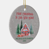 コージー素朴コテージ初めてのクリスマスニューホーム セラミックオーナメント (右)