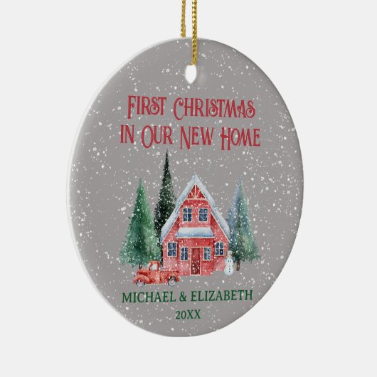 コージー素朴コテージ初めてのクリスマスニューホーム セラミックオーナメント (右)