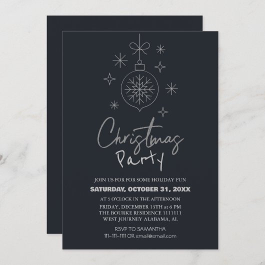 コージー自然エレガントオーナメントクリスマスパーティー 招待状 (正面/裏面)