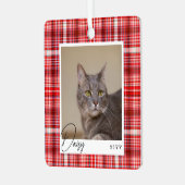 コージー赤と白プライド生地ペットフォトキープサケ メタルオーナメント (正面左)