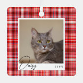 コージー赤と白プライド生地ペットフォトキープサケ メタルオーナメント (正面)