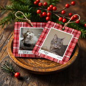 コージー赤と白プライド生地ペットフォトキープサケ メタルオーナメント