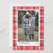 コージー赤と白プレイドフランネルファミリーフォト シーズンカード (正面)