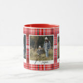 コージー赤と白プレイド生地の家族写真 マグカップ (中央)