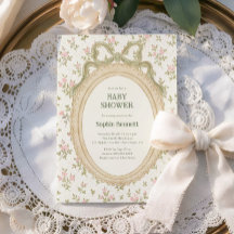 コージー コテージ グリーン リボン フレーム ベビー シャワー