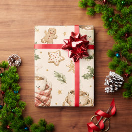 コージー・ジンジャーブレッド・クッキー・ホットココア・ホーリークリスマス ラッピングペーパー