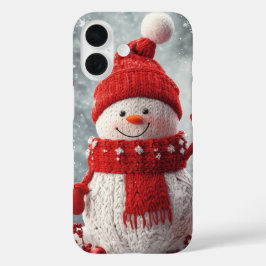 コージー ニット 雪だるま 赤 マフラー 雪片 iPhone 16ケース