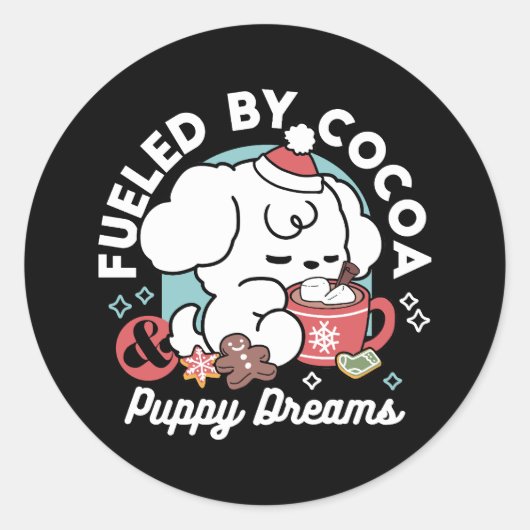 コージー・パピー・ドリームス – ホットチョコレートとクリスマス ラウンドシール (正面)