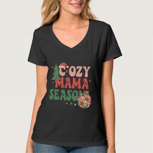 コージー・ママ・シーズンのレトロクリスマスアート Tシャツ (正面)