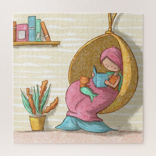 コージー・マーメイド読と猫のマーメイド図解入りの、写真付きの ジグソーパズル (縦)