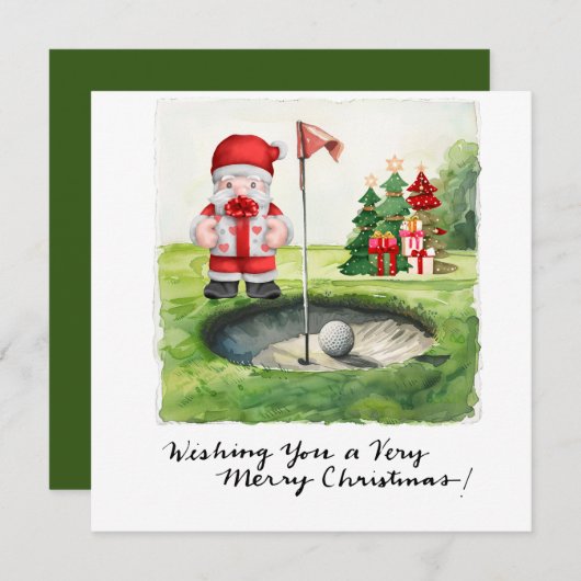コースでゴルファーをテーマにしたゴルフクリスマステーマ シーズンカード (正面/裏面)