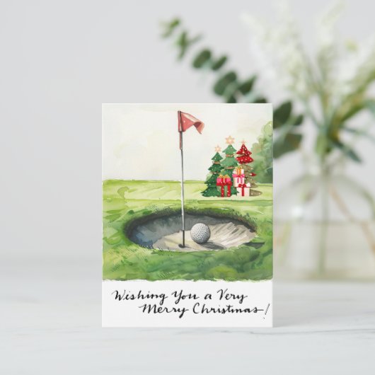 コースでゴルファーをテーマにしたゴルフクリスマステーマ シーズンポストカード (スタンド正面)