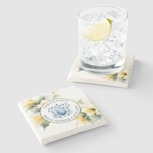 コースタモノグラムのー結婚フローラテーマ ストーンコースター (横)