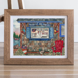 コースタルアイスクリームショップ水彩画ポスター ポスター