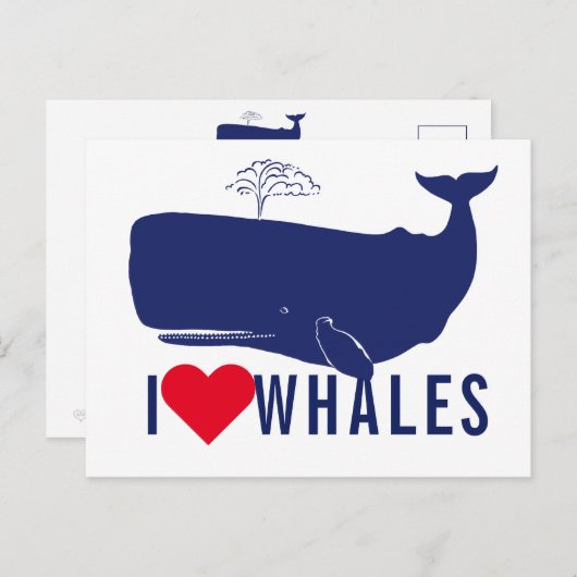 コースタルアイラブクジラ引用文モダンブルータイポグラフィ ポストカード (正面/裏面)