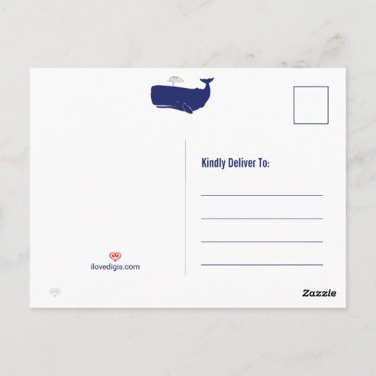 コースタルアイラブクジラ引用文モダンブルータイポグラフィ ポストカード (裏面)