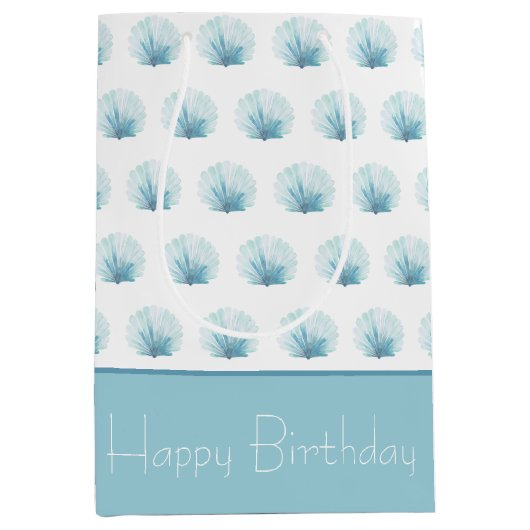 コースタルアクアスカロプシーシェルパーソナライズされた ミディアムペーパーバッグ (正面)