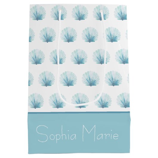 コースタルアクアスカロプシーシェルパーソナライズされた ミディアムペーパーバッグ (裏面)