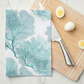 コースタルアクアブルーコーラルシーファンキッチンタオル キッチンタオル (四つ折り)