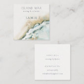コースタルアクアブルーシーウェーブサンドビーチ水彩色 スクエア名刺 (正面/裏面)