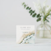 コースタルアクアブルーシーウェーブサンドビーチ水彩色 スクエア名刺 (スタンド正面)