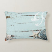 コースタルアクアブルービーチウッドヒトデ貝殻 アクセントクッション (正面)
