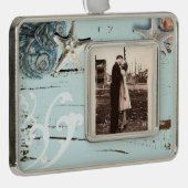 コースタルアクアブルービーチウッドヒトデ貝殻 シルバープレートフレームオーナメント (右)