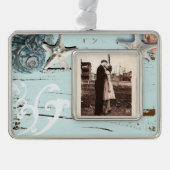 コースタルアクアブルービーチウッドヒトデ貝殻 シルバープレートフレームオーナメント (正面)