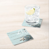 コースタルアクアブルービーチウッドヒトデ貝殻 スクエアペーパーコースター (インサイチュ)