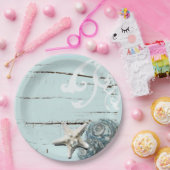 コースタルアクアブルービーチウッドヒトデ貝殻 ペーパープレート (パーティー)