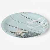 コースタルアクアブルービーチウッドヒトデ貝殻 ペーパープレート (アングル)