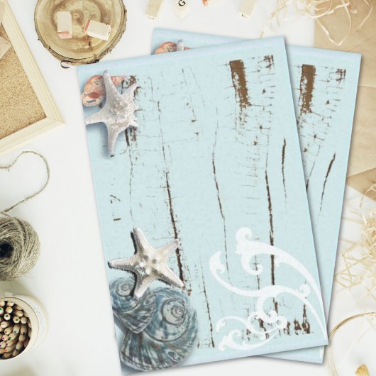 コースタルアクアブルービーチウッドヒトデ貝殻 薄葉紙