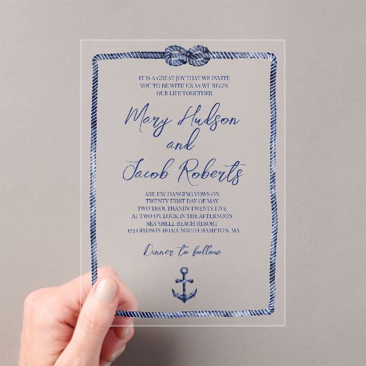 コースタルア航海のクリル結婚式招待状 アクリル招待状 (インサイチュ (ポータブル))