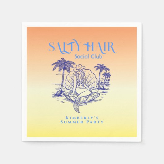 コースタルイエローマーメイド女性のカーボーイサマーパーティー スタンダードカクテルナプキン (正面)