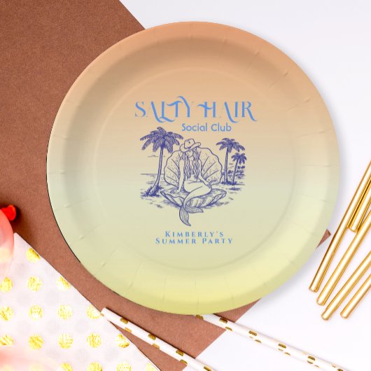 コースタルイエローマーメイド女性のカーボーイサマーパーティー ペーパープレート