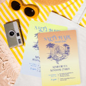 コースタルイエローマーメイド女性のカーボーイサマーパーティー 招待状