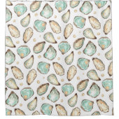 コースタルウォーターカラーオイスター&パールパターン シャワーカーテン (正面)